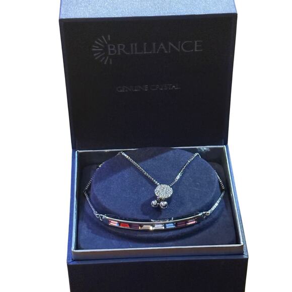 New in Box Brilliance Rainbow Crystal Bar Adjustable Lariat Bracelet 925 Plated - Picture 12 of 14